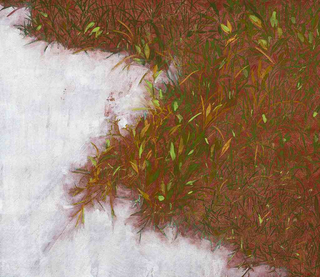 40.青木，叢綠三十八--海岸線，紙本膠彩、土質顏料、礦物顏料、金泥，45.5×53.0cm，2019