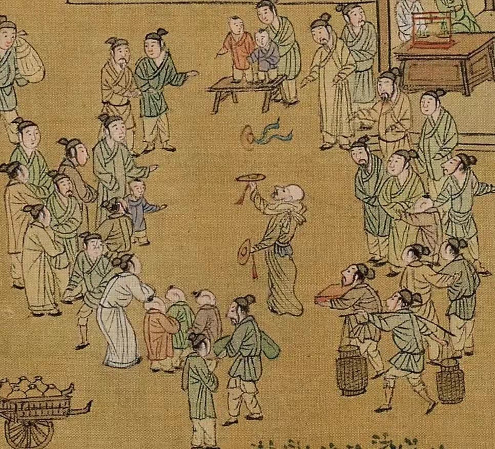 在明代蘇州城的河兩岸,集合了幾十家的各類商鋪,這裏既有常見的青樓、學堂及面店,也有花店、書坊和折扣店,甚至還有專門的兒童診所,社會分工在明代已經比較精細。