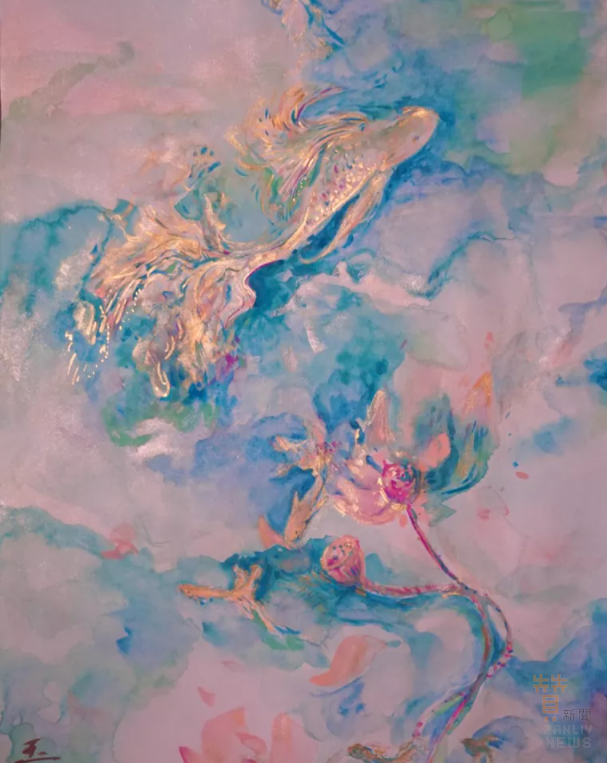 劉林林 作品 靜⻥圖 天然礦物顏料 42x25.5cm RMB 3,600