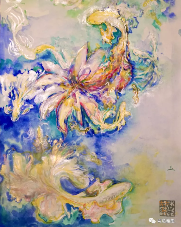 劉林林 作品 魚躍—愉悅 天然礦物顏料 52x35.5cm RMB 3,800