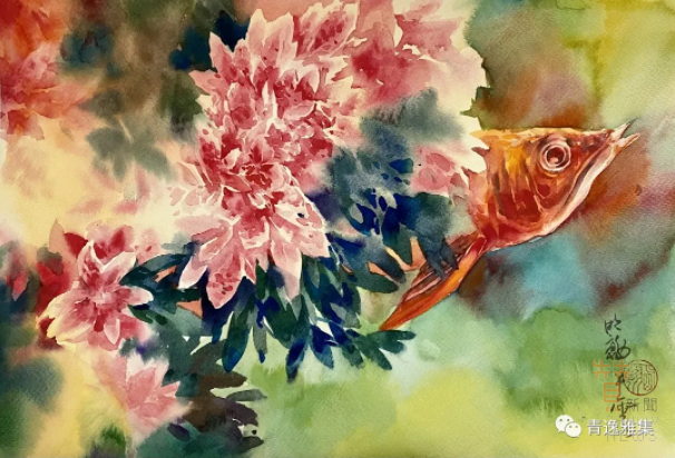 周明翰 作品 杜鵑紅龍 壓克力彩、水彩 26X38cm 收藏價:RMB 3,000
