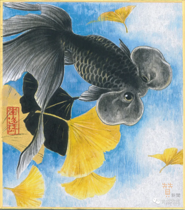 李逸琦作品 銀杏 。黑水泡 紙本設色 14X12cm RMB 2,000