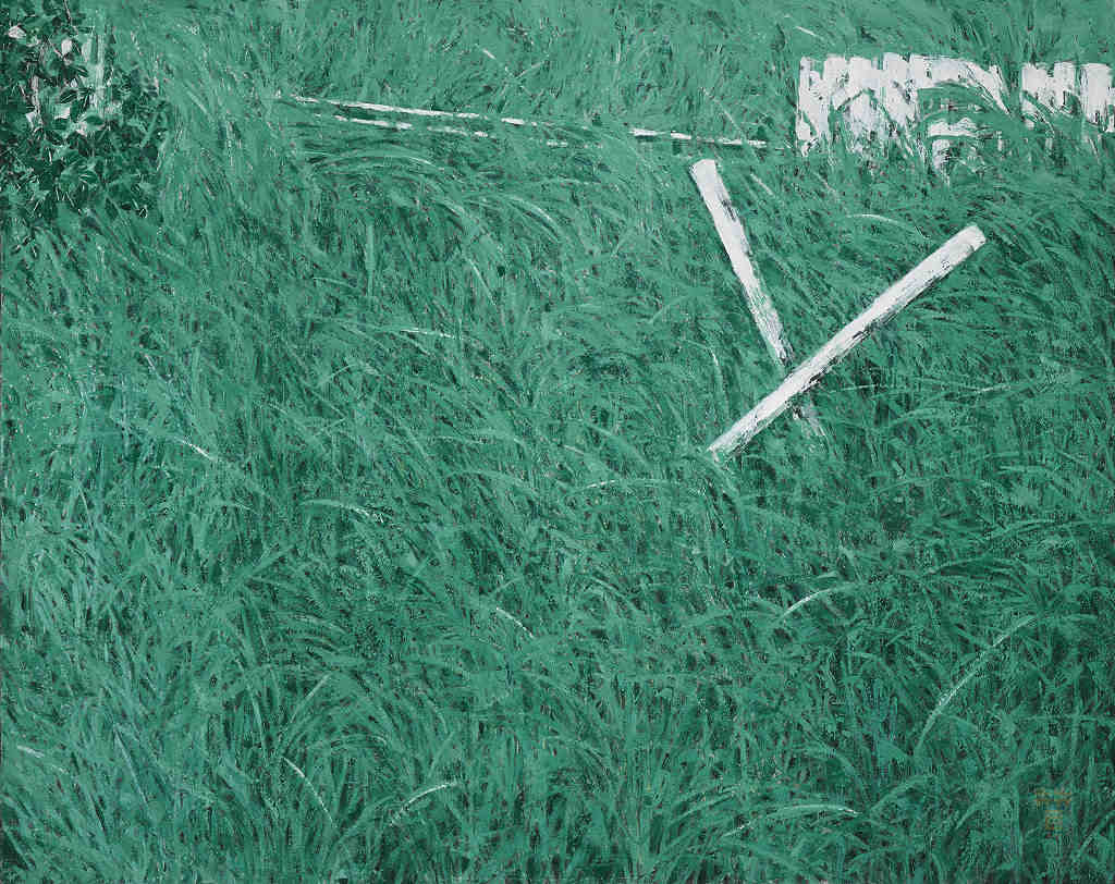 青木 新綠六-一片光亮 72.5X91.0cm 紙本膠彩，銀箔，黑箔，墨 2017