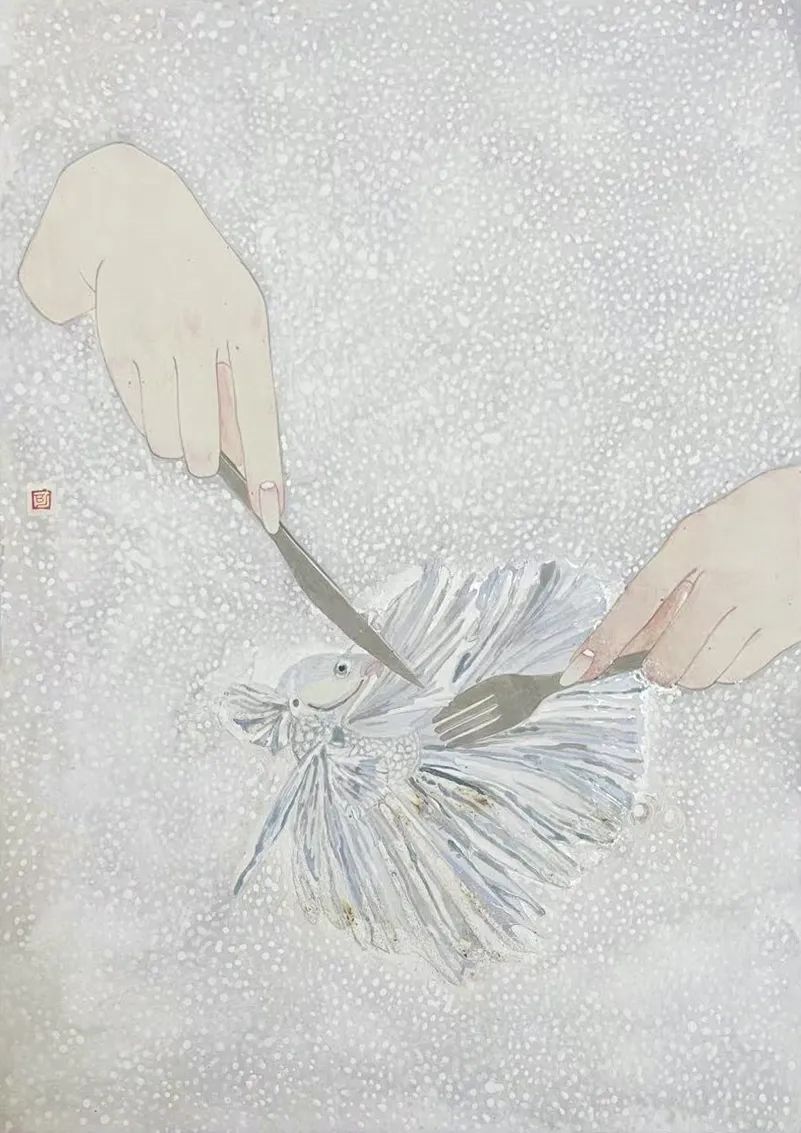 圖 青逸雅集提供 想去海邊3 / 紙本水墨 / 30×40cm / ¥2,000