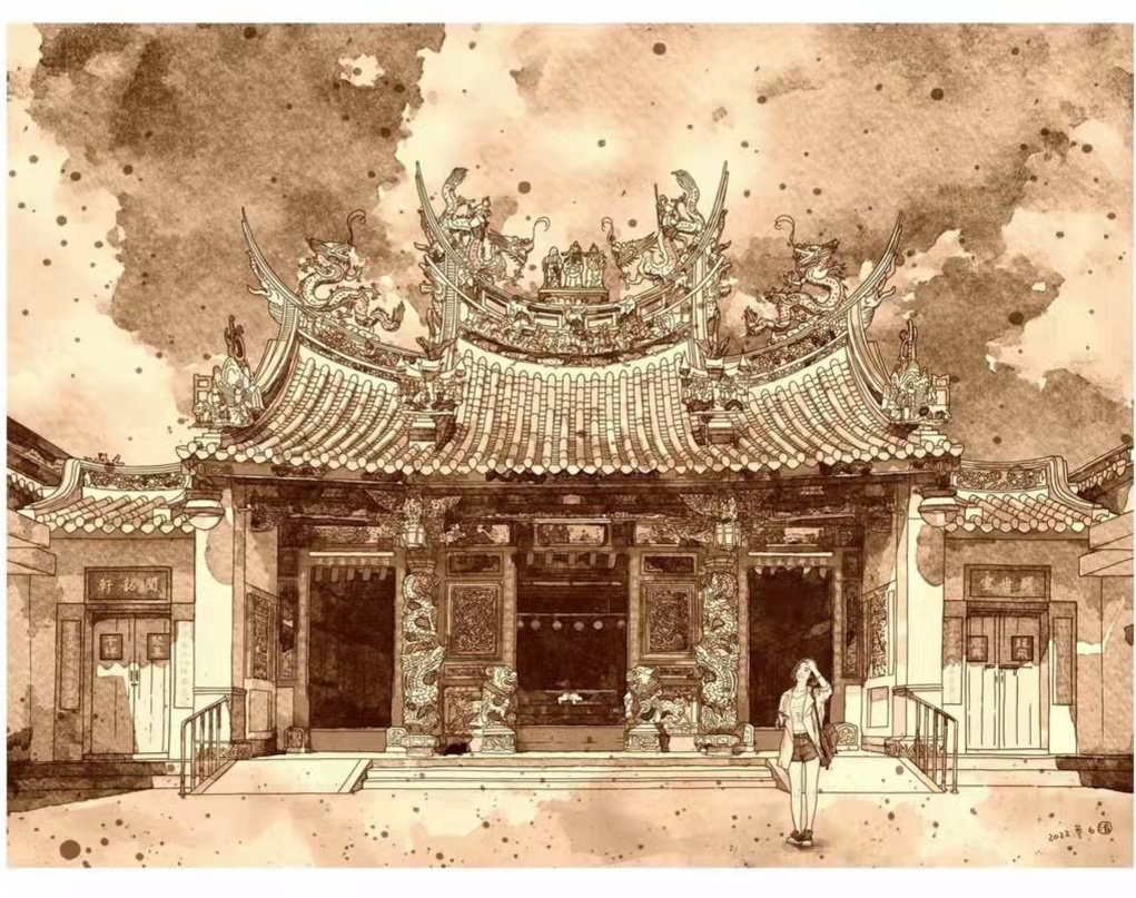 圖 用藝術走讀臺灣400年- 苗栗銅鑼天后宮 -邱浡洧 繪製