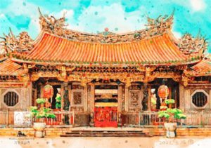 圖  【藝術走讀台灣】專欄-萬華龍山寺 插畫 -邱浡洧  篆刻-司徒長卿