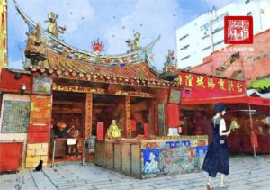 圖  【藝術走讀台灣】專欄-臺北霞海城隍廟  插畫 -邱浡洧  篆刻-司徒長卿