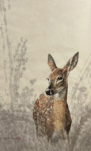 圖   korea,lee yongseok, red garden11-08, vermilion Indian ink on korean paper, _  박용창_Deer Dream _ 54 x 89cm_순지에 먹_담채_2022   元墨畫會  提供