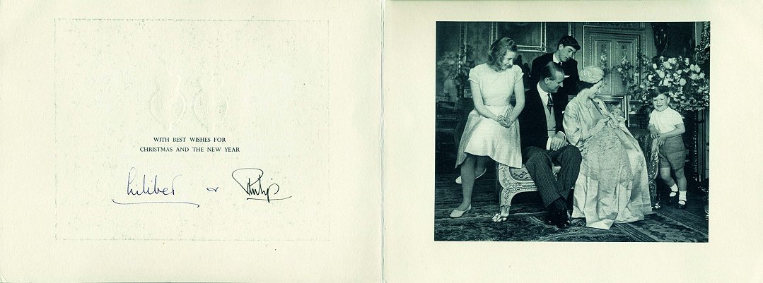 1964 年的耶誕卡，上頭有菲立普親王與「莉莉貝特」的簽名。
