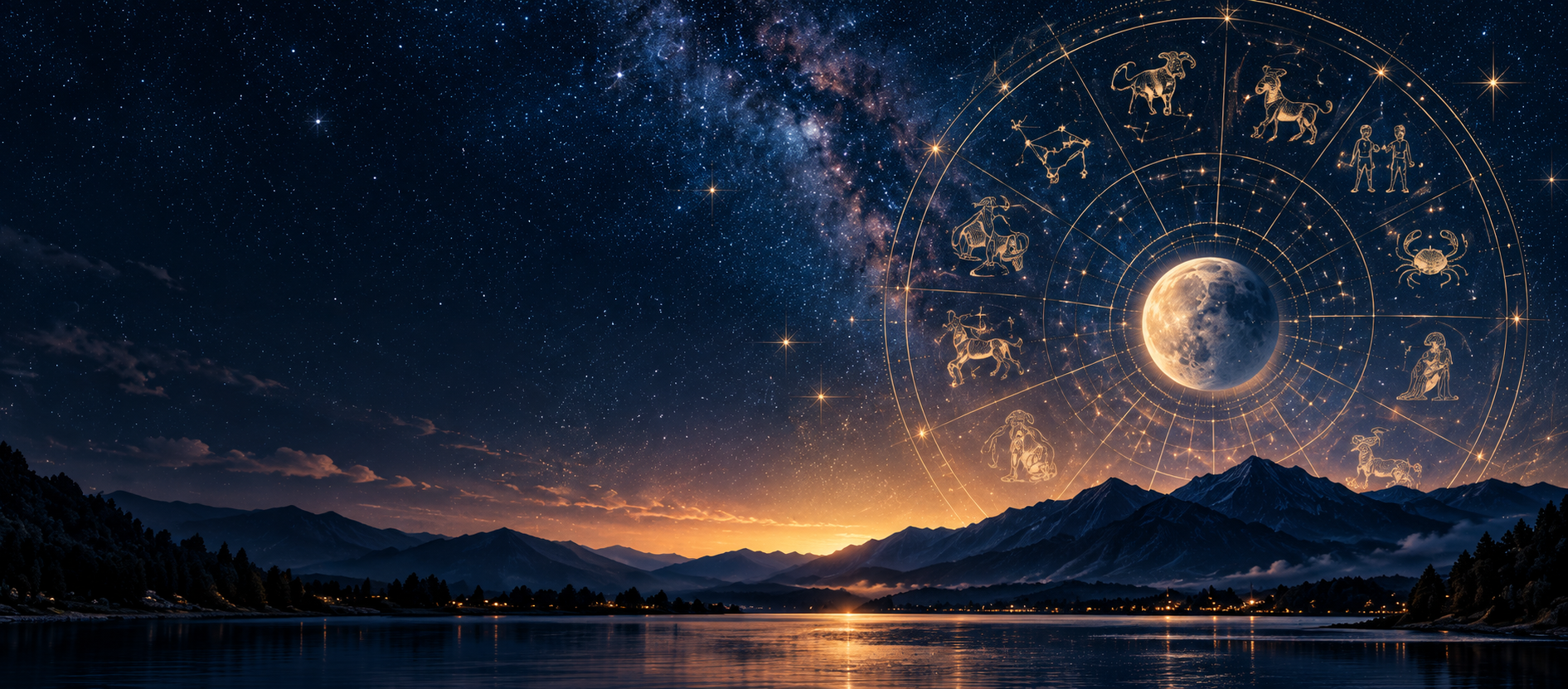 星空山巒與金色星座盤